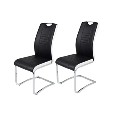 Afbeelding van Set van 2 schommelstoelen Tabea, kunstleer zwart wit, greepgat, metalen frame chroom, 43 x 61 99 cm