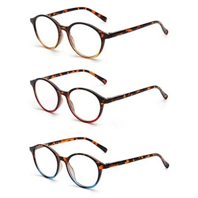 Afbeelding van JM Ronde vintage leesbril, 3 stuks, veerscharnier, glazen voor lezers, dames en heren, stuks gemengde kleuren.