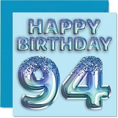 Afbeelding van 94e verjaardagskaart voor mannen blauwe glitter feestballon gelukkige verjaardagskaarten 94 jarige man overgrootvader opa papa Gran, 145 mm x vierennegentig wenskaarten