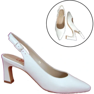 Afbeelding van Stravers Witte Leren Slingback Hakken Maat 45 Kleine Maten Trouwschoenen Trouwpumps