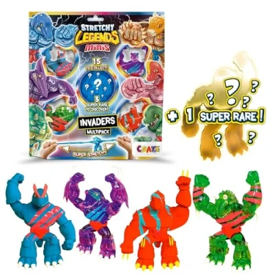 Afbeelding van CRAZE Stretchy Legends Mini Multipack Invaders, verpakking met 5 elastische verzamelfiguren voor kinderen, 15 verschillende modellen