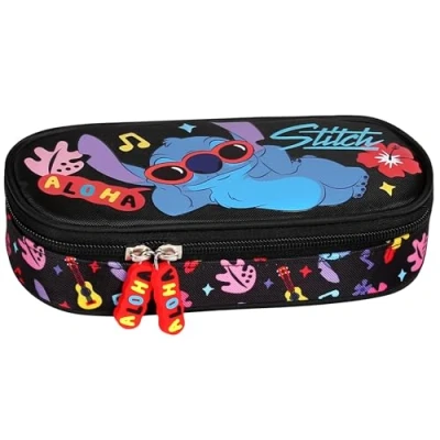 Afbeelding van DISNEY Stitch ALOHA etui COMPARTIMENTEN voor schoolpotloden, meisjes, zwart 5x20x9cm (Stitch Compartiment E)