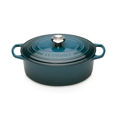 Afbeelding van LE CREUSET Kenmerkende Braadpan met deksel ovaal geëmailleerd gietijzer, 27 cm, 4.1 liter, deep teal
