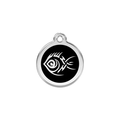 Afbeelding van Tribal Fish Black roestvrijstalen hondenpenning small/klein dia. 2 cm RedDingo