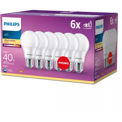 Afbeelding van Energiezuinige Philips LED Lamp Mat 40 W E27 warmwit licht 6 stuks Bespaar op energiekosten