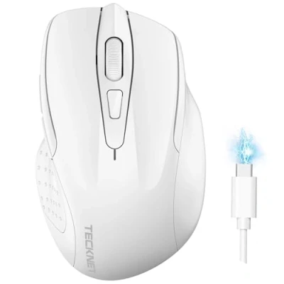 Afbeelding van TECKNET Bluetooth muis, draadloos, oplaadbaar, stil, 3 modi (BT5.0/3.0 + 2,4 G) 4800 dpi, ergonomische muis voor computers, laptops, Mac, PC, Windows