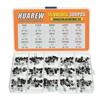 Afbeelding van HUAREW 15 waarden 300 stuks transistor NPN C945 C1815 S8050 S9013 S9014 S9018 2N2222 2N3904 2N5551 PNP A1015 S8550 S9012 S9015 2N3906 2N5401 BJT bipolaire junctie classificatie kit