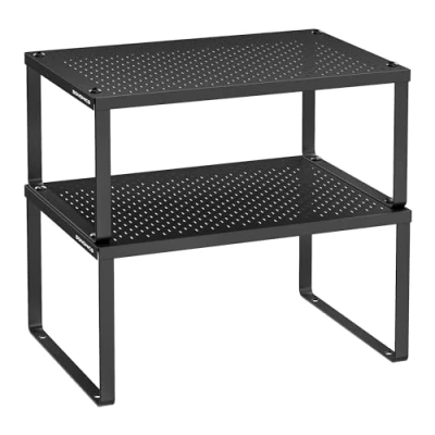Afbeelding van SONGMICS Kruidenrek Set van 4 Keukenplank Keukenorganizer Keuken Kruidenhouder Uitbreidbaar Stapelbaar Klein Plank Metaal Inkt Zwart KCS006B01