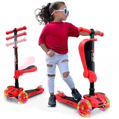 Afbeelding van Hurtle Kinderstep, 3 wiel Step, Opvouwbare Scooter met Verstelbare Hoogte, Antislip Platform, LED Verlichte Wielen, Step voor Meisjes/Jongens van 2 tot 12 Jaar