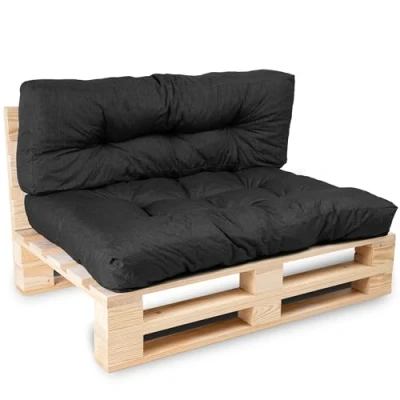 Afbeelding van Bananair Palletkussens/Matras voor Euro Pallet Tuinkussen Bank, Stoel, Kussen, Zitplaats Binnen/Buiten Waterdicht (Zwart, Set 1 Rugleuning 120x40 cm + 120x80 cm)