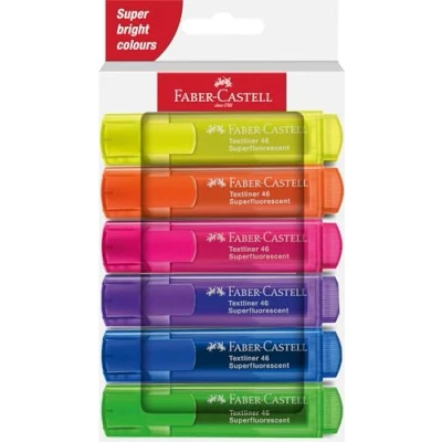 Afbeelding van Faber Castell 254646 Markeerstift set 46, etui met 6, neonkleuren, duurzame wigpunt, lijnbreedte 1 5 mm, navulbaar