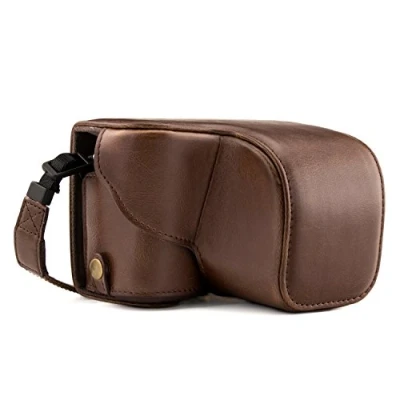 Afbeelding van MegaGear MG985 Ever Ready Leren Camera Case met Draagriem en Batterijtoegang, voor Sony Alpha A6300, A6000 (16 50 mm), Donkerbruin