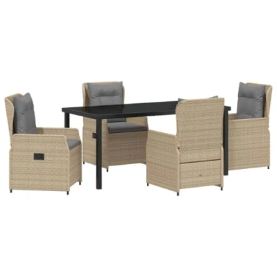 Afbeelding van vidaXL 5 delige Tuin Eetset Beige Poly Rattan
