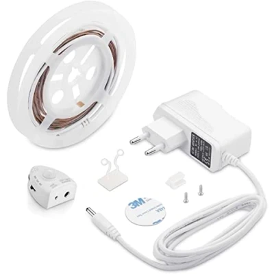 Afbeelding van LED bedlicht met bewegingssensor, bed lichtbalk nachtlampje baby stopcontact strip dimbaar, bewegingsmelder lichtlijst, licht warm wit