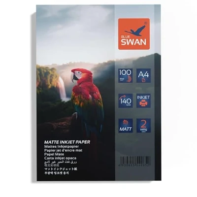 Afbeelding van BLUE SWAN A4 Mat Inkjet Fotopapier, 100 vellen, 140 g/m², Dubbelzijdig, Hoge Kleurenbriljantie, Lage Weerkaatsing, Sneldrogend, Compatibel met Inkjetprinters