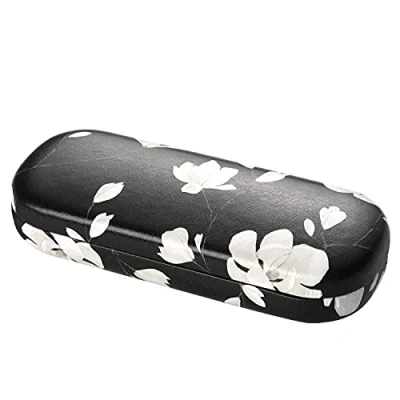Afbeelding van MoKo Harde brillenetui, PU leren zonnebrildoos, bloemen showcase, beschermhoes voor heren en dames, kinderen, zwart + witte magnolia