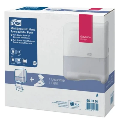 Afbeelding van Tork Mini Z Vouwhanddoek Dispenser H3 Starterpack Wit Dispensers