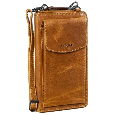 Afbeelding van STILORD &#039;Sarah&#039; lederen schoudertasje met mobiele telefoon compartiment telefontas verstelbare Crossbody portemonnee voor vrouwen, Kleur:perugia bruin