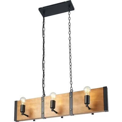 Afbeelding van Lindby Hanglamp 6 lichts pijnboomhout, metaal H: 20.5 cm E27 licht hout, zwart