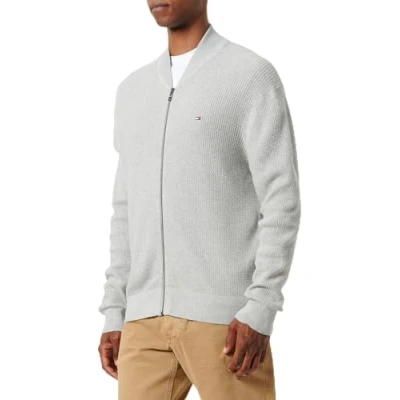 Afbeelding van Tommy Hilfiger Heren Structuur Baseball Zip Through MW0MW37329, Trui, Grijs, S, Grijs (lichtgrijs Heather), S
