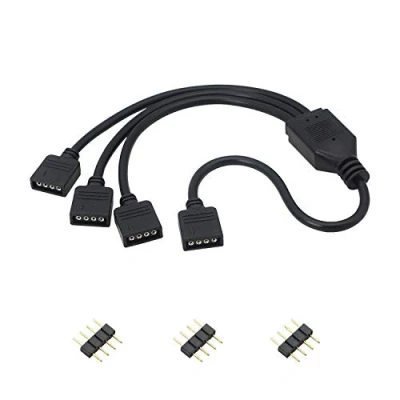 Afbeelding van Honglei RGB Splitter Kabel LED Strip Connector, 4 Pin 1 naar 3 5050 Tape Light Verlengkabel voor Computer Moederbord (5 12v)