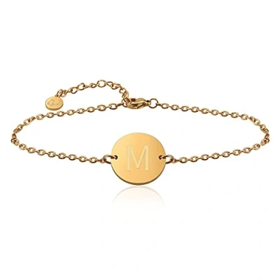 Afbeelding van GD GOOD.designs EST. 2015 Armketting met letters in goud, 18k echt goud gecoat, hanger initialen gravure, 15.5 centimeters, Roestvrij staal, zonder steen