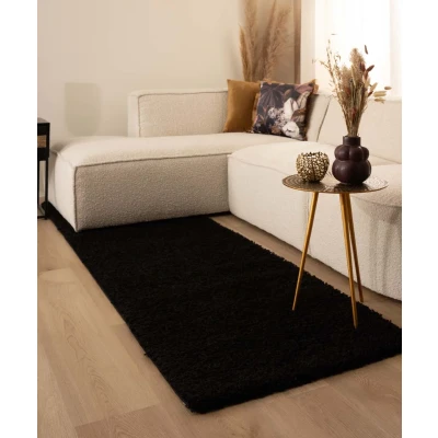 Afbeelding van Hoogpolig Vloerkleed Shaggy Trend Effen Zwart 80x250 Cm
