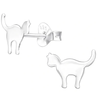 Afbeelding van JoyS Zilveren kat poes oorbellen 9 x 7 mm egaal zilver kinderoorbellen