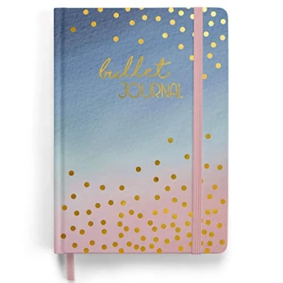 Afbeelding van Premium Bullet Journal Starter Set (Blauw) A5 gestippeld notitieboek 192 pagina&#039;s dik 120g/m² papier met raster, driehoek zakje, instructies en meer.