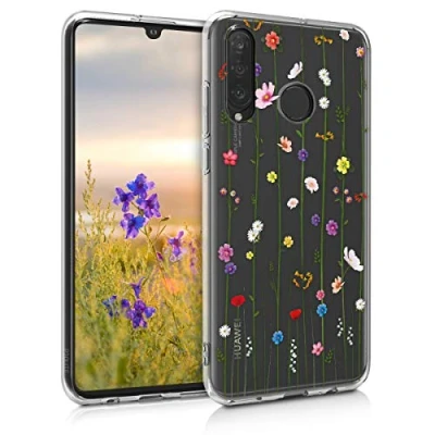 Afbeelding van kwmobile telefoonhoesje compatibel met Huawei P30 Lite Hoesje voor smartphone in meerkleurig/transparant Wilde Bloemen Stengels