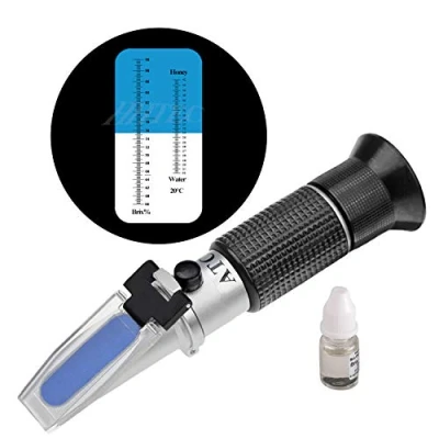 Afbeelding van HHTEC Imker refractometer honing 58 90% Brix 10 32% vocht handrefractometer voor honing, plantaardige oliën, suikersiroop, fruitmarmelade, melasse, 5 voudig verbeterde nauwkeurigheid, met handleiding