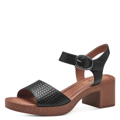 Afbeelding van Jana Softline 8 28374 42 001 Damessandalen, zwart, platte comfortabele extra brede alledaagse schoen, feestelijk, elegante sandalen met hak, 40 EU breed, Breed