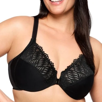 Afbeelding van Glamorise Vrouwen Plus Size Front close T back Wonderwire Onderdraad #1246, Zwart, 120C