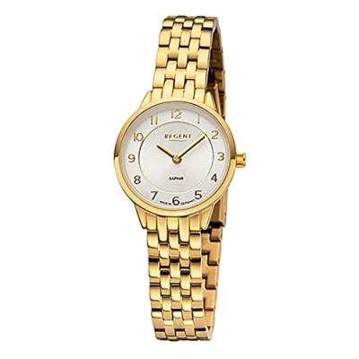 Afbeelding van REGENT Dameshorloge GM 2129 metalen band polshorloge armband analoog goud URGM2129 horloge, zilver.,