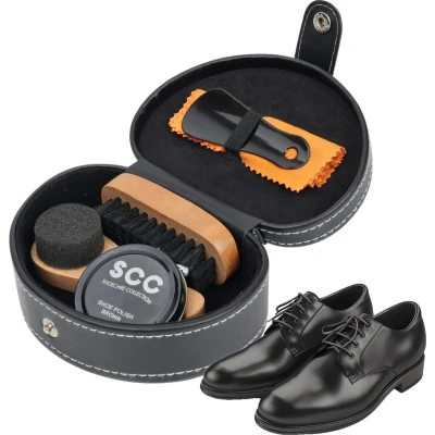 Afbeelding van Schoenpoetsset Zwart Schoenpoets Borstel Set Incl. Schoensmeer / Ledervet , Schoenlepel, Uitpoetsborstel, Schoenborstel Schoenverzorging Leer Kerst, Sinterklaas, Verjaardag Cadeau