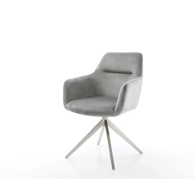 Afbeelding van DELIFE Draaistoel Pejo Flex fluweel grijs kruisframe breed roestvrij staal 360 draaibaar rocker functie pocketveer kern