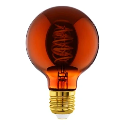 Afbeelding van EGLO E27 LED spiraal filament lamp dimbaar, vintage Edison globe gloeilamp koper voor retro verlichting, 4 Watt, 30 Lumen, lichtbron warm wit, 2000 Kelvin, G80, Ø 8 cm