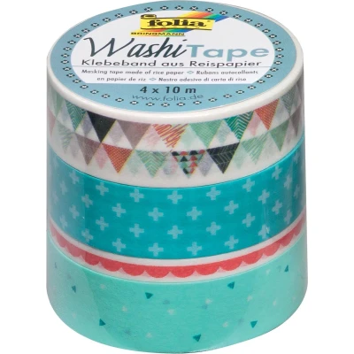 Afbeelding van Folia washi tape pastel, pak met 4 stuks in geassorteerde kleuren hobbyplakband