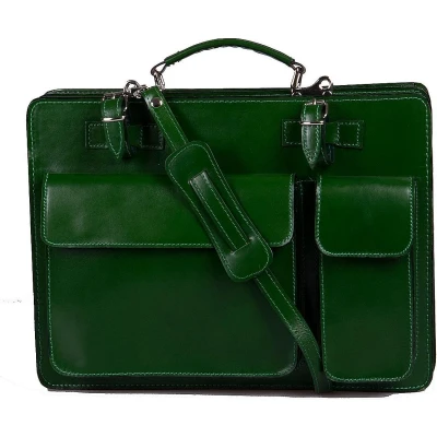 Afbeelding van Schooltas of aktetas groot model, groen leder leer by Viabologna