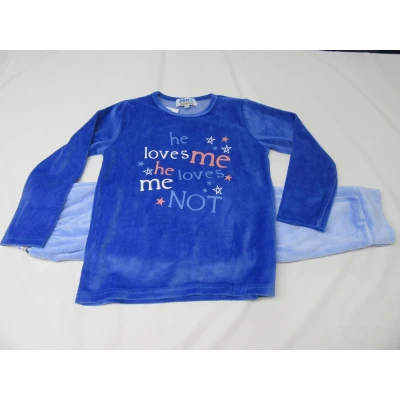 Afbeelding van Wiplala Jen &amp; james Pyjama Velour Meisje Blauw He love ... 8 jaar 128