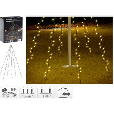Afbeelding van Vlaggenmast verlichting 192 LED warm witte lampjes 208 cm hoog