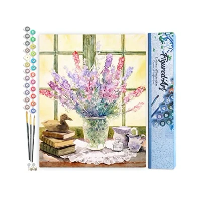 Afbeelding van Figured&#039;Art Schilderen op Nummer Volwassenen canvas Lupine boeket Handwerk acrylverf Kit DIY Compleet 40x50cm zonder frame