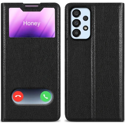 Afbeelding van Cadorabo Hoesje geschikt voor Samsung Galaxy A33 5G in KOMEET ZWART Beschermhoes met magnetische sluiting, standfunctie en 2 kijkvensters Book Case Cover Etui