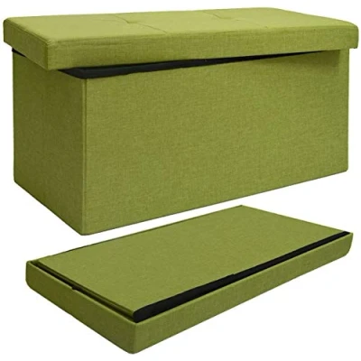 Afbeelding van DuneDesign Opvouwbare zitbank 76x38x38cm zitkist incl. scheidingswand 80L gestoffeerde bank voetenbank poef linnenlook groen