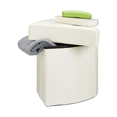 Afbeelding van Relaxdays zitkist driehoek, opvouwbaar, met opslagruimte, HxBxD 38 x cm, hoek, moderne hocker, poef, wit