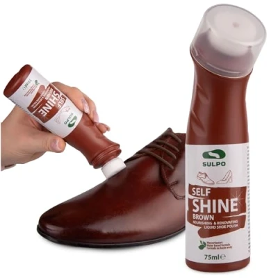Afbeelding van SULPO Express Schoenpoets Bruin Lederonderhoud met sponsapplicator Zelfglanzende Vloeibare Schoencrème 75ml semi dekkend