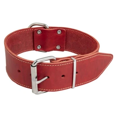Afbeelding van JACK AND VANILLA, Brede hondenhalsband, model vet leer, kleur rood, maat 30 mm x 50 cm