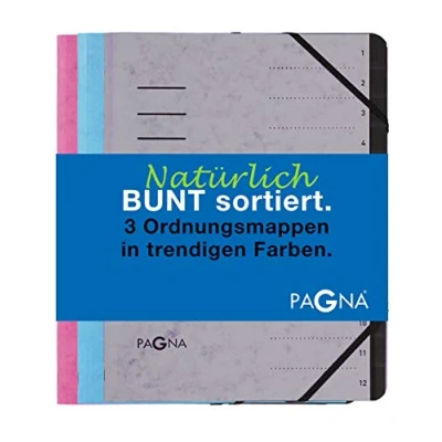 Afbeelding van Pagna Opbergmapset 12 vakken Trend gesorteerd, set van 3 stuks, lichtblauw, lichtgrijs, donkerroze