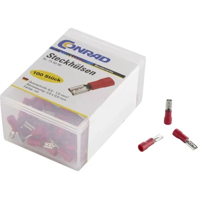 Afbeelding van TRU COMPONENTS 745151 Platte stekker (female) Insteekbreedte: 6.4 mm Insteekdikte: 0.5 180 Deels geïsoleerd Rood 1