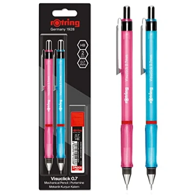 Afbeelding van rOtring Visuclick vulpotloden 0,7 mm Roze en blauwe behuizingen 2 stuks Met 24 HB stiften